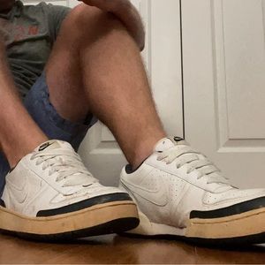 Nike Dunk Low Patent Leather Swoosh Toe Heel White & Navy Size 9 1/2.